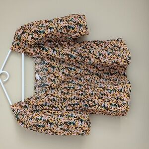 Large Melrose and Market Floral Flower Top Shirt Pink Green Black Cotton